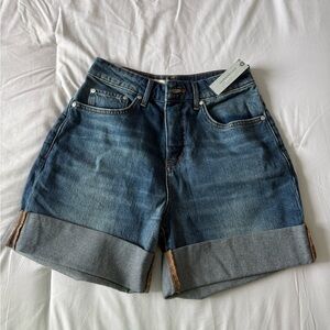 Pilcro Dark Blue Jean Shorts with Cuffed Hem